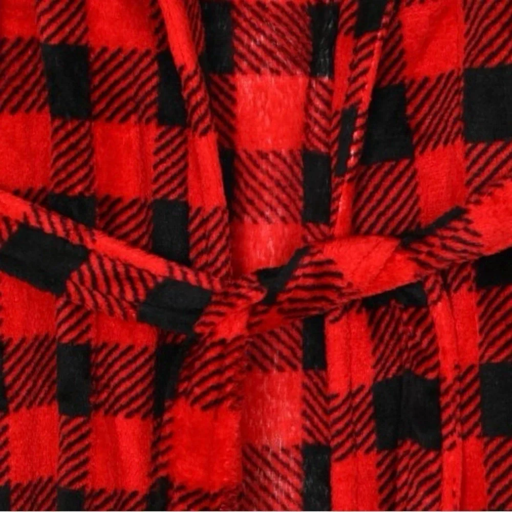 WONDERSHOP OEKO-TEX FLANNEL FLEECE ROBE - RED/BLACK SIZE 4 (NEW WITH TAGS)